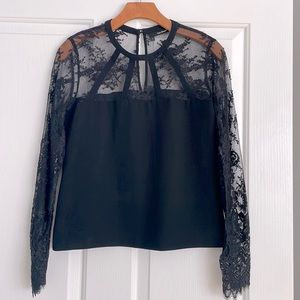 The Kooples black long sleeve top, lace sleeves and shoulders size 0